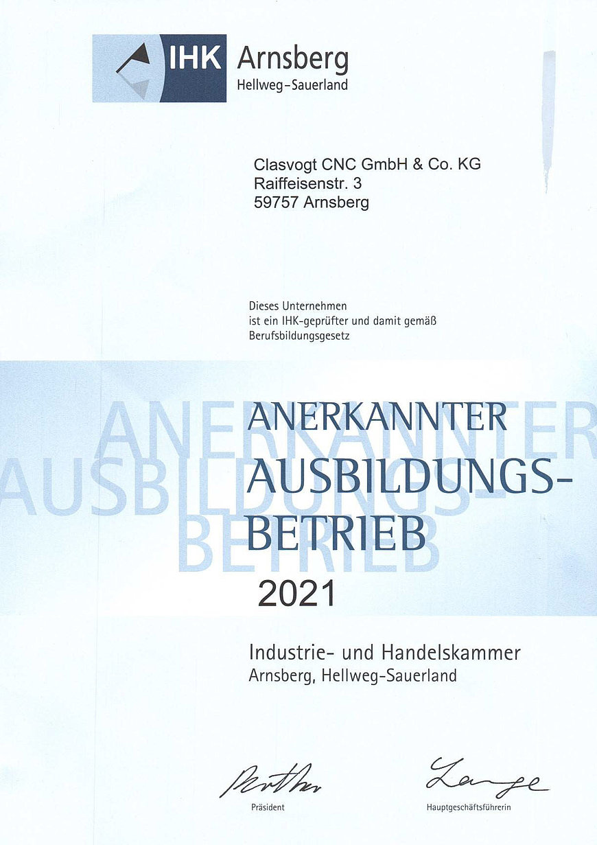 Zertifikat Ausbildungsbetrieb