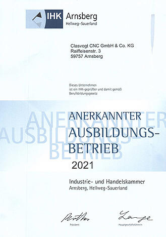 Zertifikat Ausbildungsbetrieb Zertifikat Ausbildungsbetrieb